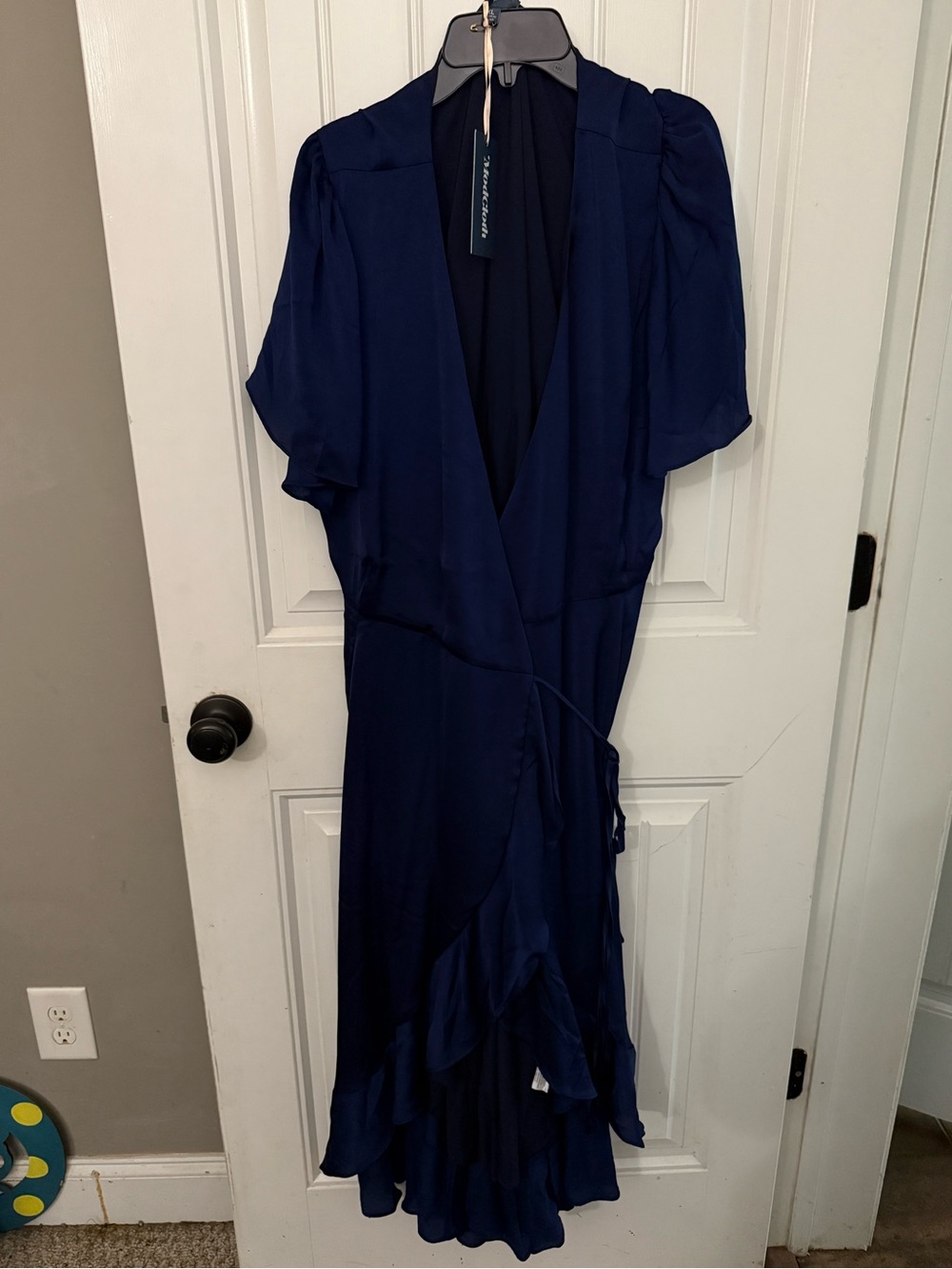 Modcloth Navy Wrap Midi Dress with Ruffle Hem